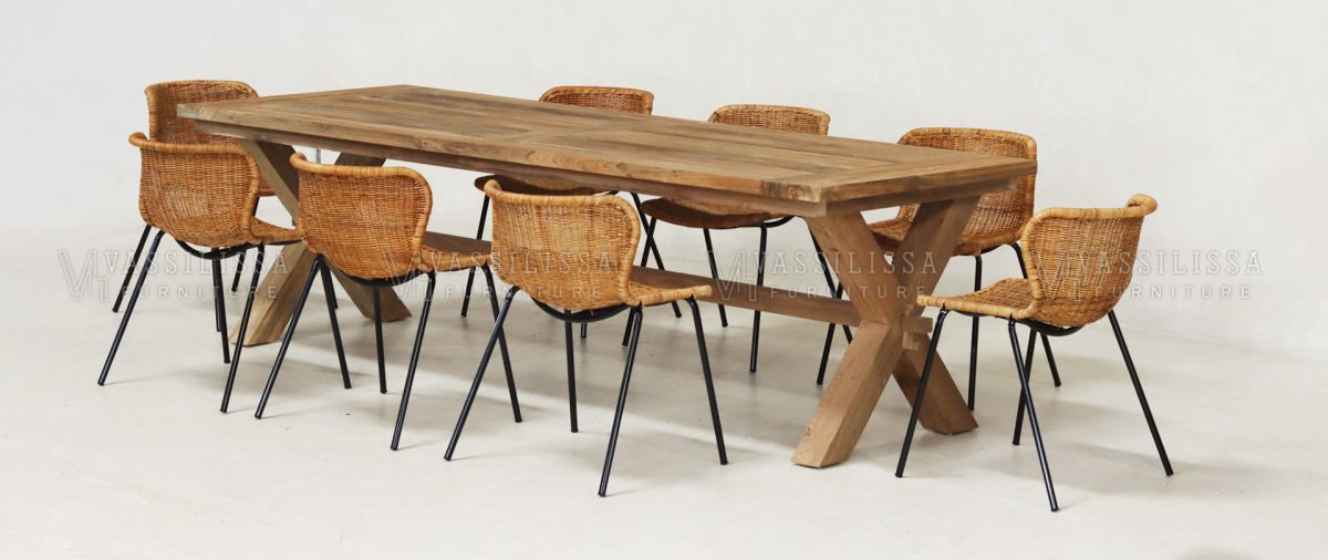 Reclaimed teak dining table set industrial chair