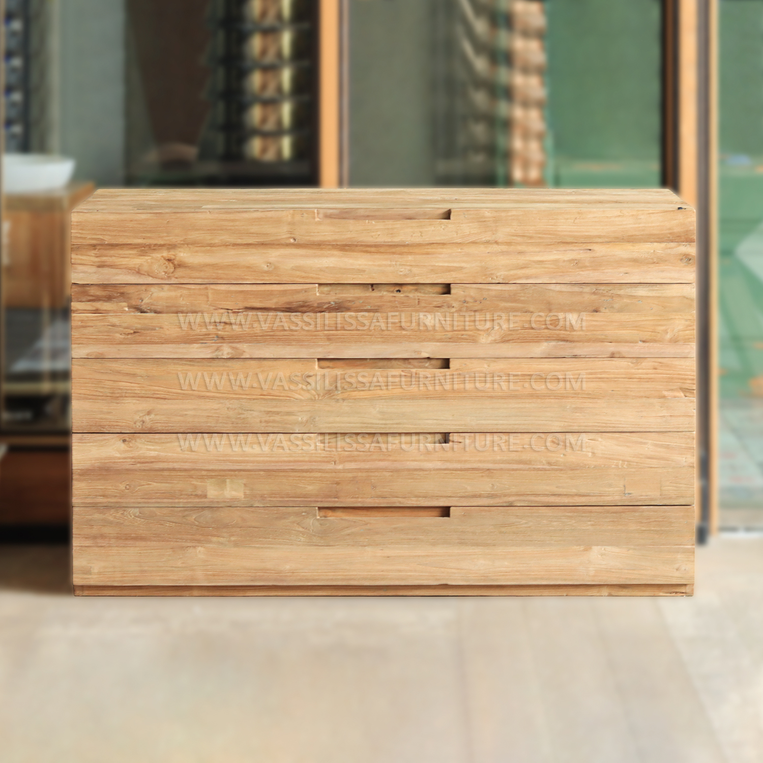 Recycled teak wood Japandi buffet with five drawers by Indonesian furniture manufacturers