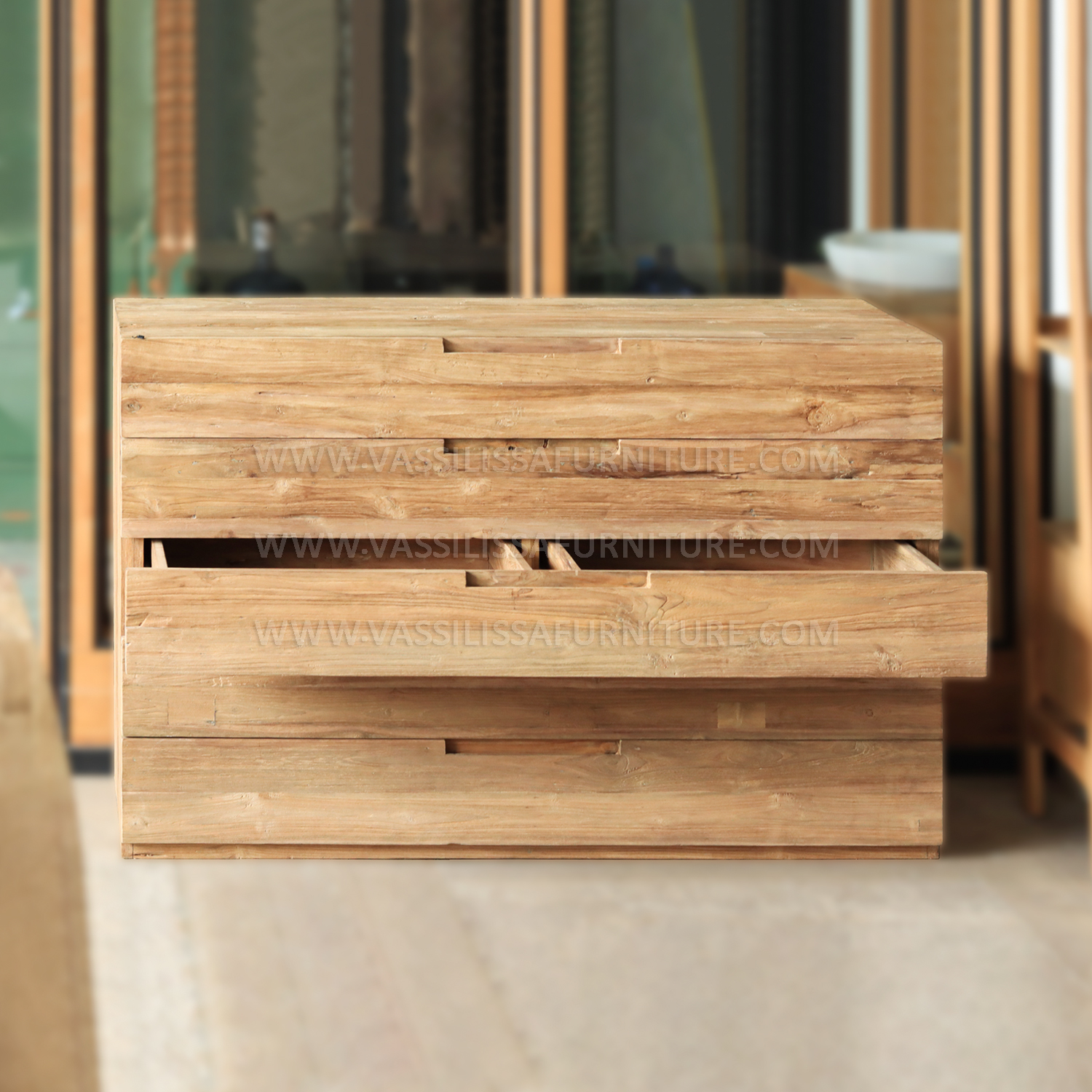 Recycled teak wood Japandi buffet with five drawers by Indonesian furniture manufacturers