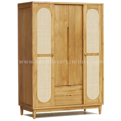 Teak Wood Wardrobe Scandinavian with Rattan