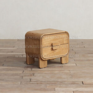 Alroy wooden handle bedside nightstand with two drawers | all-wood furniture design sculptural bedroom table