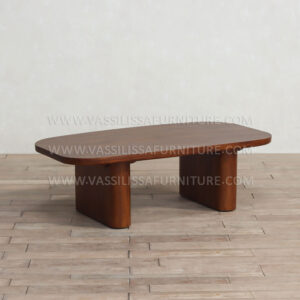 Aleza walnut coffee table with sculptural wooden legs | organic oval top modern centerpiece table for contemporary interiors