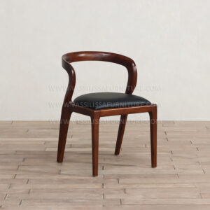 Layton Modern Dining Chair with Walnut Wood Armrests and Black Vegan Leather Seat - Contemporary Furniture Design