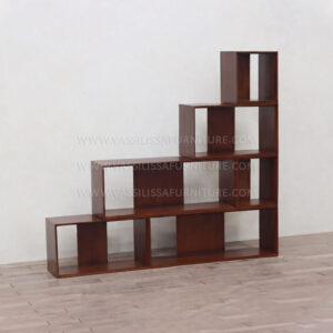 Milton modular bookcase with geometric ascending compartments and dark wood frame | contemporary open shelving system