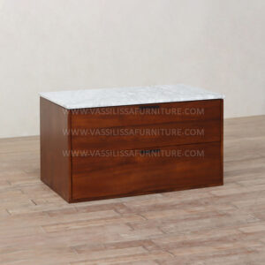 Molly Modern Vanity Wall Cabinet - Walnut Wood with White Marble Countertop and Storage Drawers for Luxury Bathrooms
