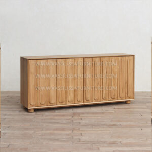 Nora Modern Sideboard - Natural Teak Wood Dining Cabinet with Sculptural Vertical Panels and Storage for Contemporary Interiors
