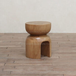 Samara natural wood stool with sculptural organic form and carved base | handcrafted solid wood accent seat