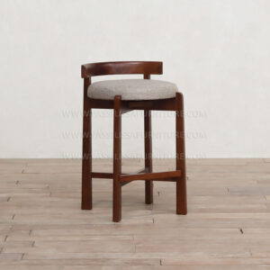 Uriel walnut high chair with curved backrest and upholstered seat | mid-century modern counter stool for kitchens and bars
